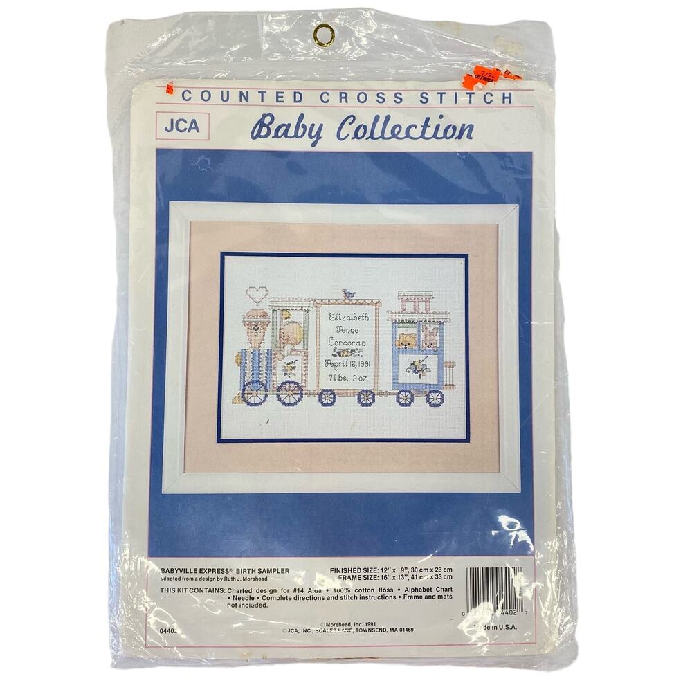 JCA Cross Stitch Kit Train Baby Collection Babyville Express Gift Sampler VTG